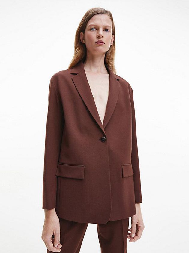 Calvin Klein USA Relaxed Tailored Blazer Womens Jacket Brown 4307816-YE